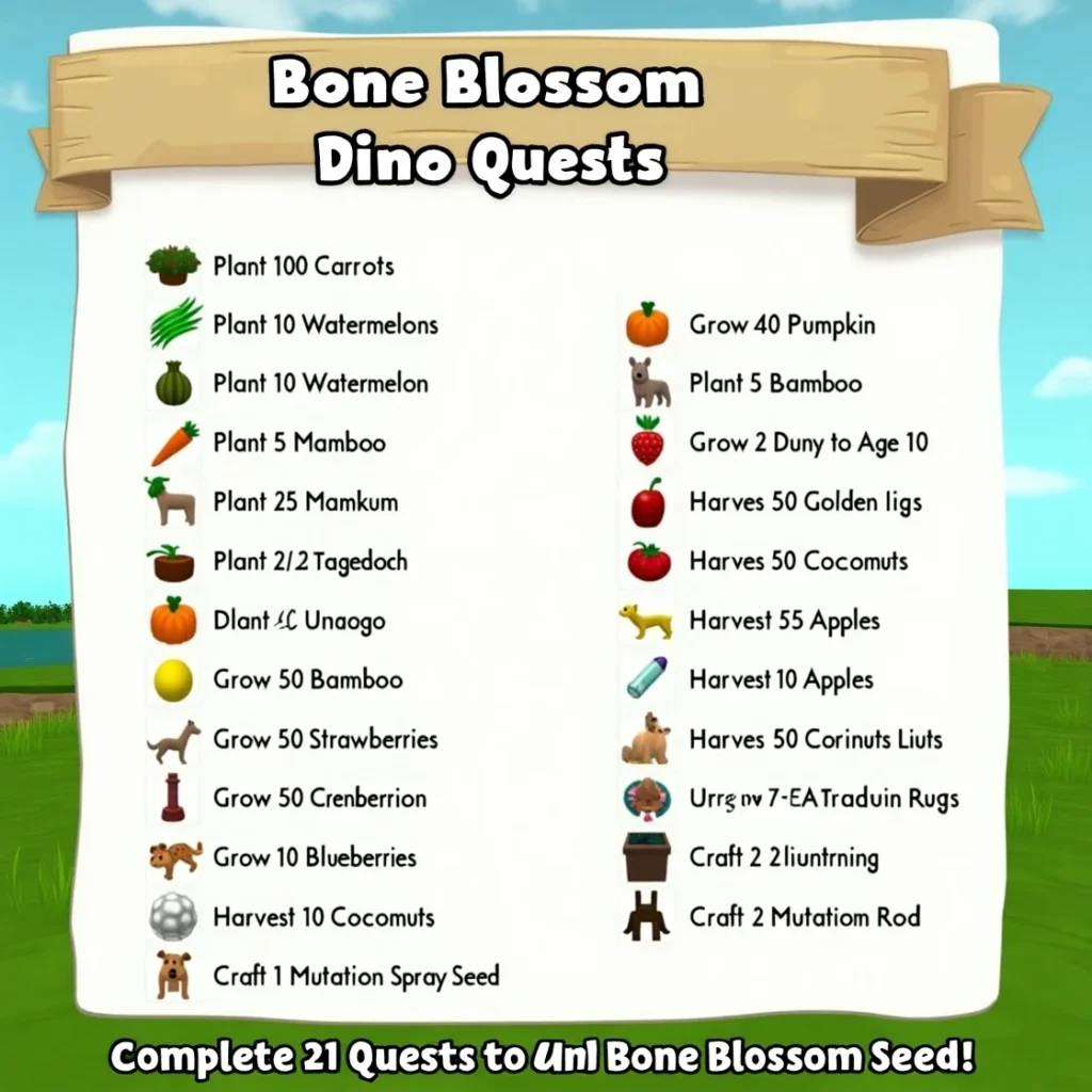 How to get Bone Blossom seed for free using dino quests full list