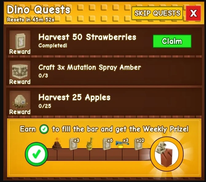 Dino quests list grow a garden